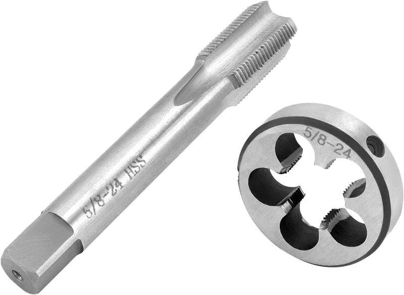 QWORK 5/8"-24 Tap and Die Set, with Round Die 22LR 223 5.56 9mm, High Speed Steel Right Hand Thread Tap Tool - Image 1